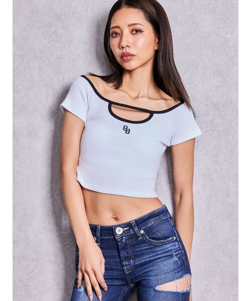 GYDA（ジェイダ） tシャツ 半袖 フロントOPENテレコショートトップス