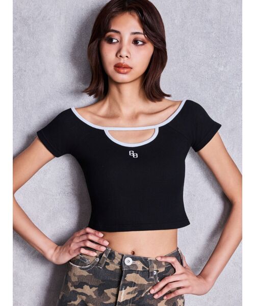 GYDA（ジェイダ） tシャツ 半袖 フロントOPENテレコショートトップス