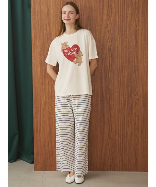 パジャマ ルームウェア 「接触冷感」ボーダーロングパンツ レディースの画像