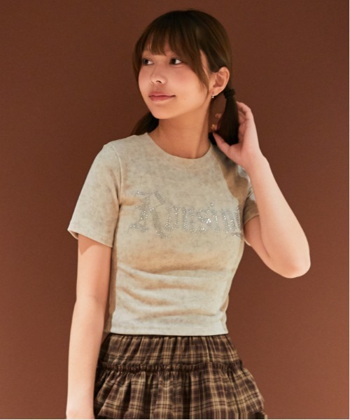 tシャツ 半袖 「キラキラロゴ」リブカットソー／韓国ストリート×Y2K
