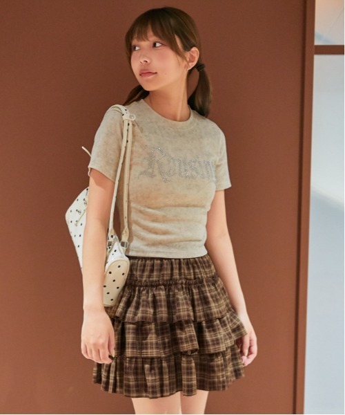 tシャツ 半袖 「キラキラロゴ」リブカットソー／韓国ストリート×Y2K