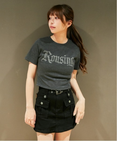 tシャツ 「キラキラロゴ」リブカットソー／韓国ストリート×Y2K／春夏