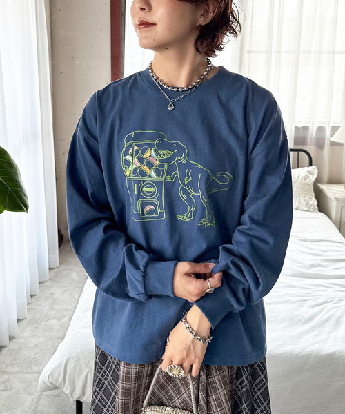 tシャツ カプセルトイを回したい恐竜刺しゅうロンTEE レディース | DOUBLE NAME