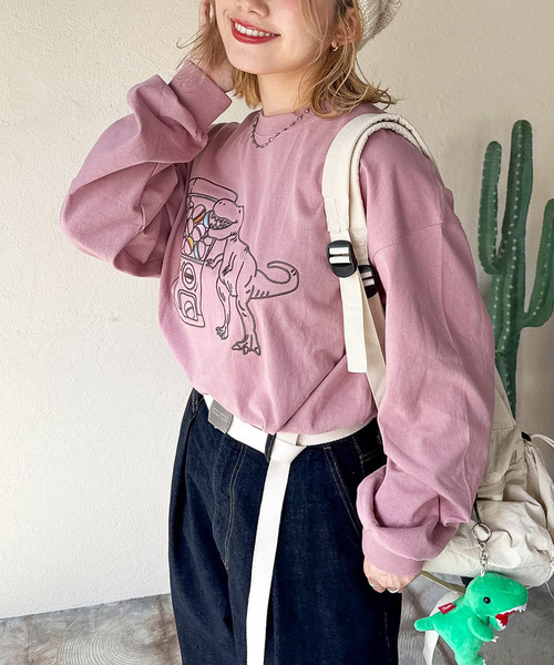 tシャツ カプセルトイを回したい恐竜刺しゅうロンTEE レディース | DOUBLE NAME | 03