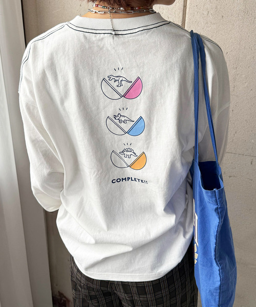 tシャツ カプセルトイを回したい恐竜刺しゅうロンTEE レディース | DOUBLE NAME | 05