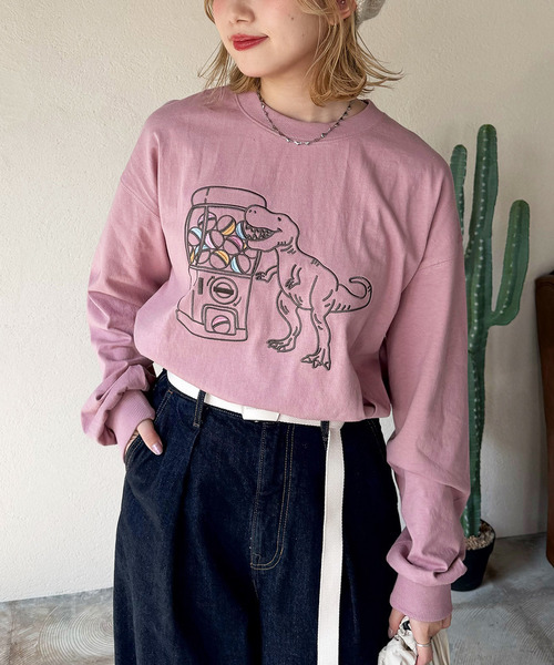 tシャツ カプセルトイを回したい恐竜刺しゅうロンTEE レディース | DOUBLE NAME | 08