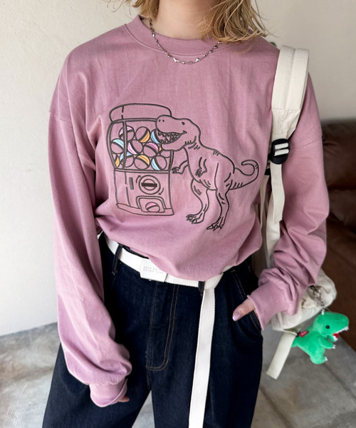 tシャツ カプセルトイを回したい恐竜刺しゅうロンTEE レディース | DOUBLE NAME | 11