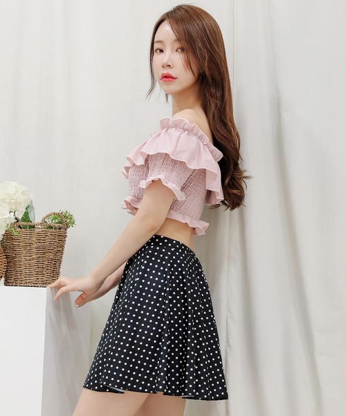 Lace Ladies 水着 カバーアップスカート付オフショルビキニ 水着