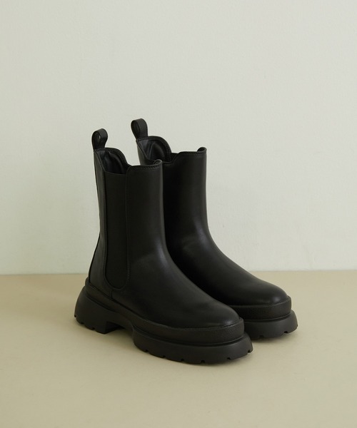 juze LL 黒 サイドゴアブーツ ジップ厚底