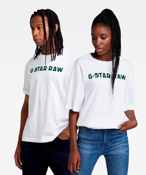 送料込★G-Star★Flock Tシャツ セール】FLOCK G-SCRIPT LOOSE T-SHIRT/フロックプリントロゴ