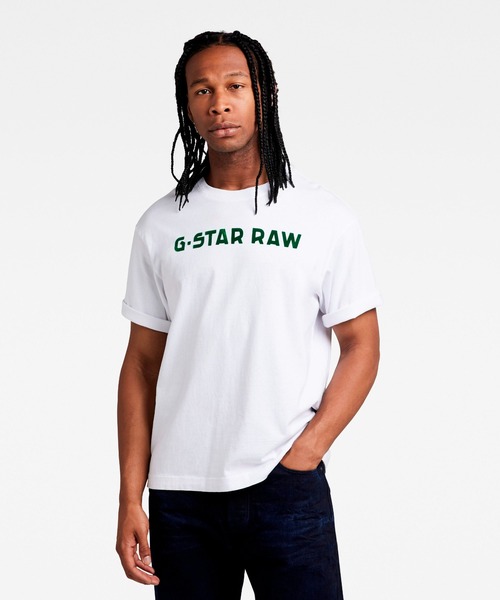 送料込★G-Star★Flock Tシャツ セール】FLOCK G-SCRIPT LOOSE T-SHIRT/フロックプリントロゴ