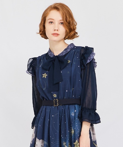 axes femme シャツ ブラウス 2WAYラメ混ドビー素材ブラウス