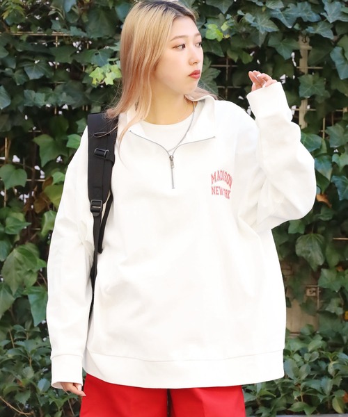 ROOP TOKYO スウェット モックネックハーフジップ プリントスウェット 