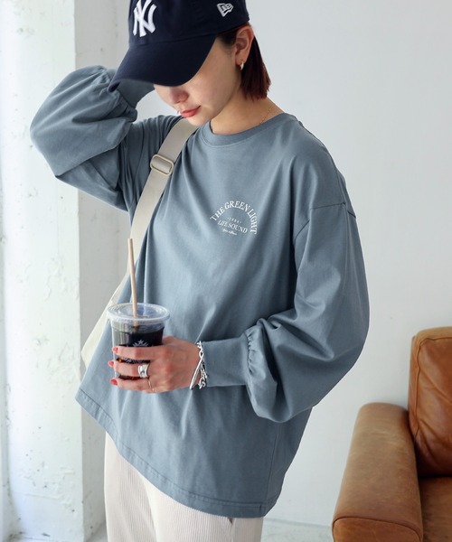 tシャツ ロゴプリントボリューム袖コットン長袖Tシャツ レディース | andme | 04