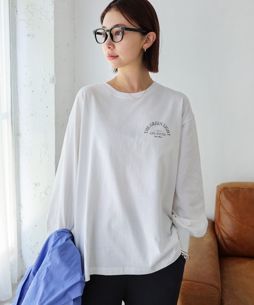 tシャツ ロゴプリントボリューム袖コットン長袖Tシャツ レディース | andme | 09