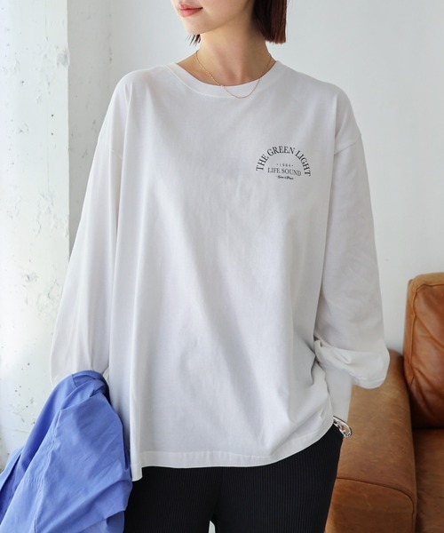 tシャツ ロゴプリントボリューム袖コットン長袖Tシャツ レディース | andme | 05