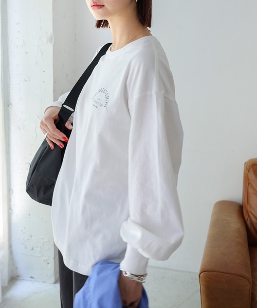 tシャツ ロゴプリントボリューム袖コットン長袖Tシャツ レディース | andme | 07