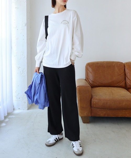 tシャツ ロゴプリントボリューム袖コットン長袖Tシャツ レディース | andme | 08