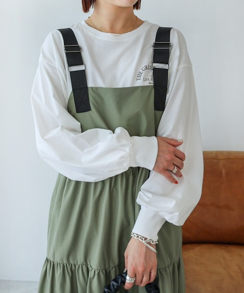 tシャツ ロゴプリントボリューム袖コットン長袖Tシャツ レディース | andme | 17