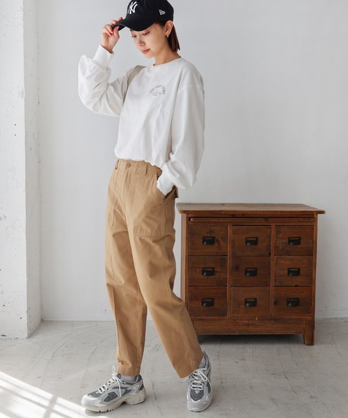 tシャツ ロゴプリントボリューム袖コットン長袖Tシャツ レディース | andme | 19