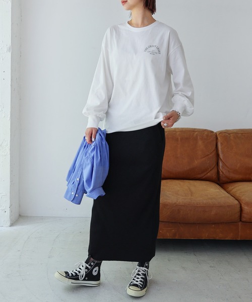 tシャツ ロゴプリントボリューム袖コットン長袖Tシャツ レディース | andme | 11