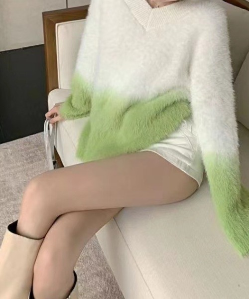 ニット セーター グラデーションシャギーVネックニットプルオーバー レディース deux amour ニット セーター グラデーションシャギーVネック