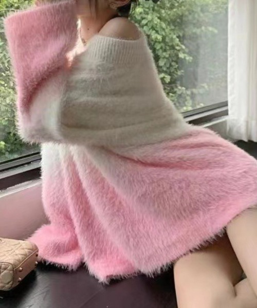 ニット セーター グラデーションシャギーVネックニットプルオーバー レディース deux amour ニット セーター グラデーションシャギーVネック