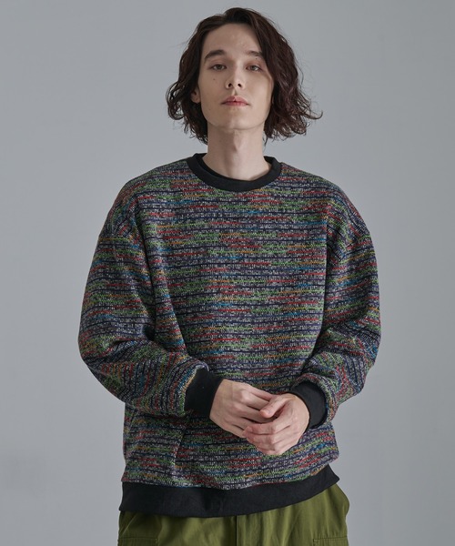 Revo. セーター ニット ミックスカラーボーダー クルーネック メンズ