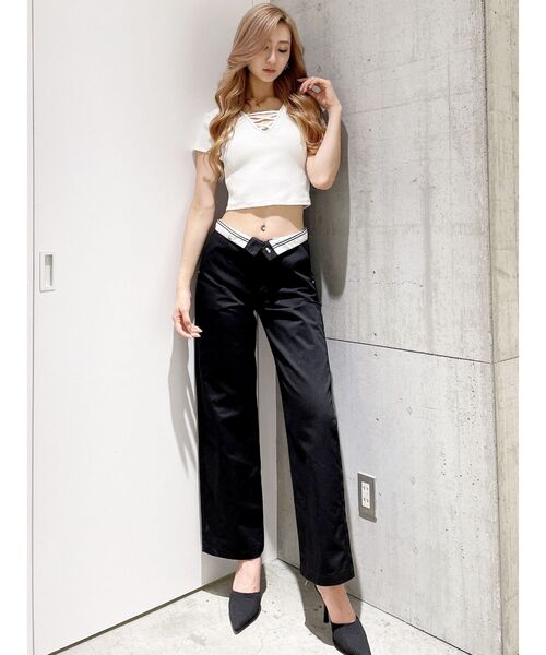 GYDA パンツ SIDE RIPPED GYDAラインワイドパンツ レディース