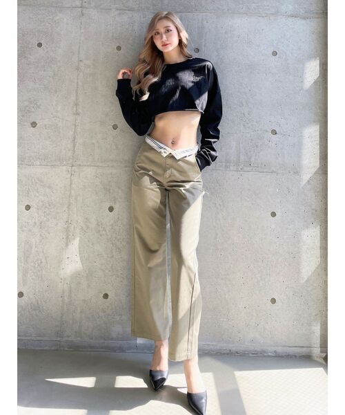 GYDA パンツ SIDE RIPPED GYDAラインワイドパンツ レディース