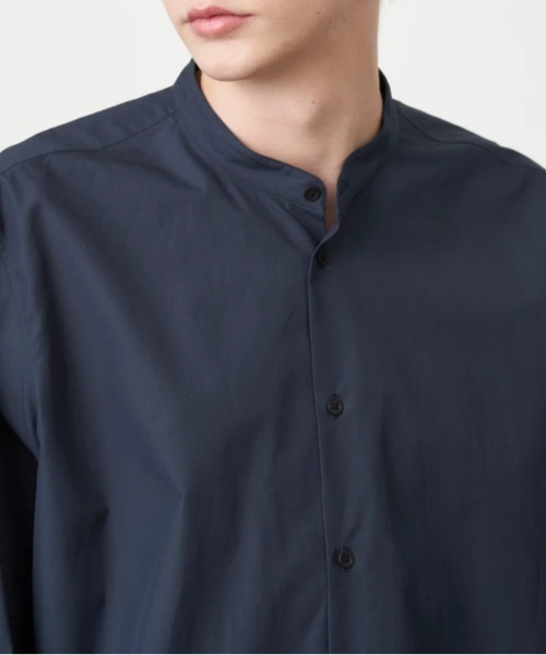 トップス ATON SUVIN BROAD BAND COLLAR SHIRT 6 ATON Suvin Broad Band Collar Shirt Navy