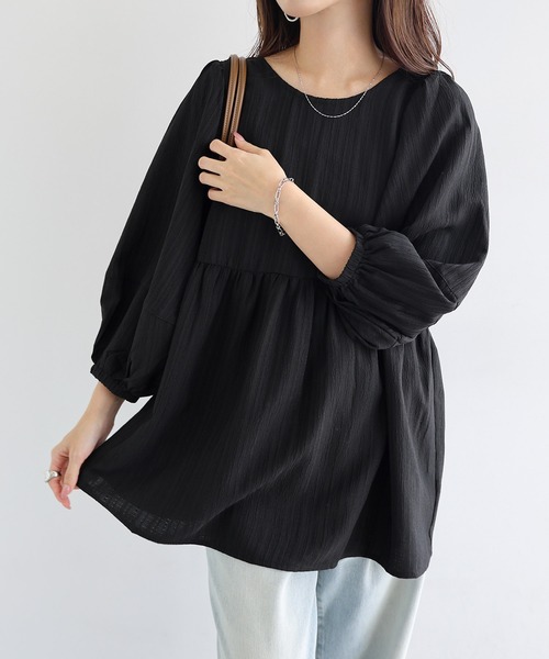 【期間限定値下げ☆未使用】ペプラムチュニックブラウス／ブラックＭ andme ブラウス シャツ バックリボンギャザーペプラムチュニック
