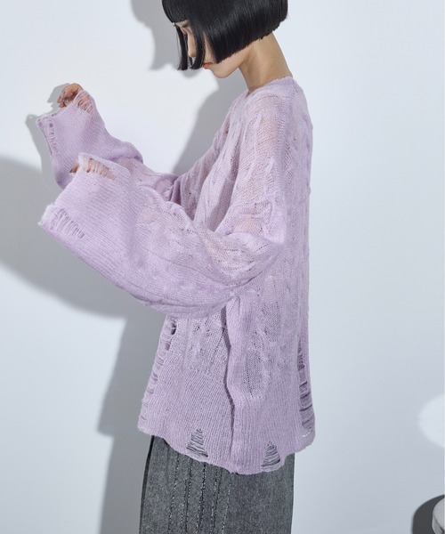 THE Yon ニット セーター ダメージシアーケーブルニットプルオーバー  