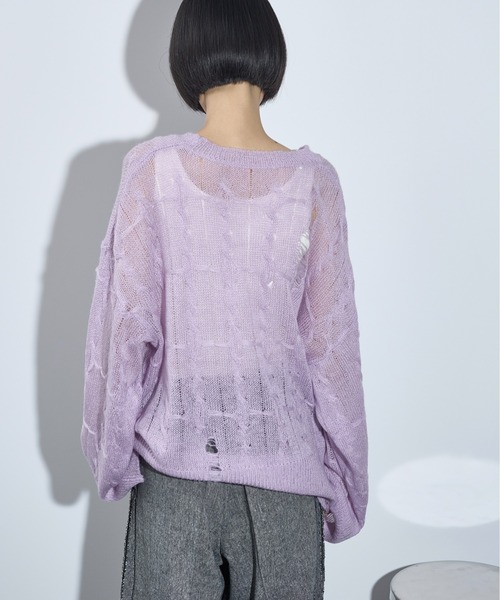 THE Yon ニット セーター ダメージシアーケーブルニットプルオーバー  