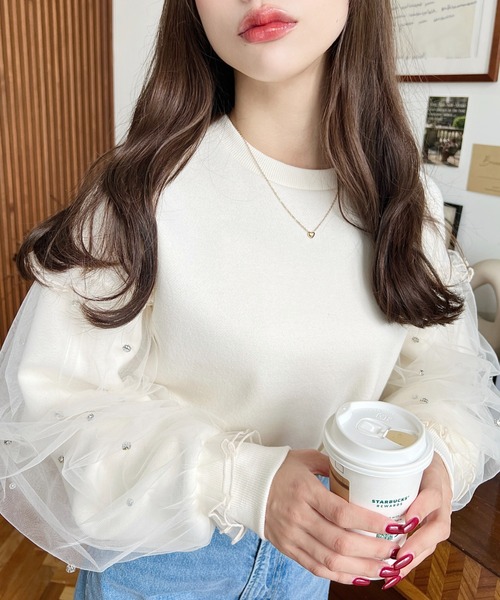 パール付き スウェット レディース 春トップス  トレーナー クルーネック ショート丈 ビジュー ボリューム袖 さりげなく体型カバー プルオーバー 可愛い 楽天市場】【SALE／30%OFF】スウェット レディース トレーナー