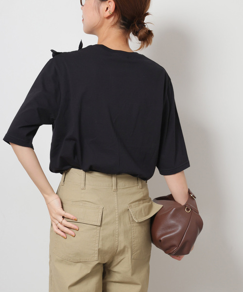 JOURNAL STANDARD　フリル袖 ブラック Tシャツ JOURNAL STANDARD relume tシャツ フロントフリルTEE レディース