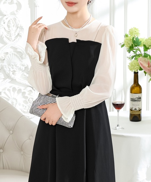 【れ】シアーパフスリーブグリッターIラインワンピースドレス れ様専用】シアーパフスリーブグリッターIラインワンピースドレス