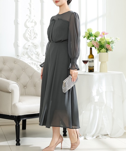 ted baker パフスリーブ シア サテン ロング ドレス ワンピース Lace Ladies（レースレディース） ドレス キャンディ袖 パフスリーブ