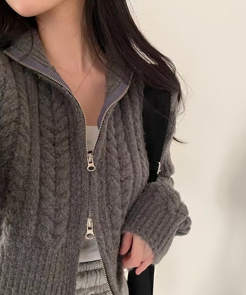 INASTUDIOS ニット セーター ダブルジップ クロップド丈