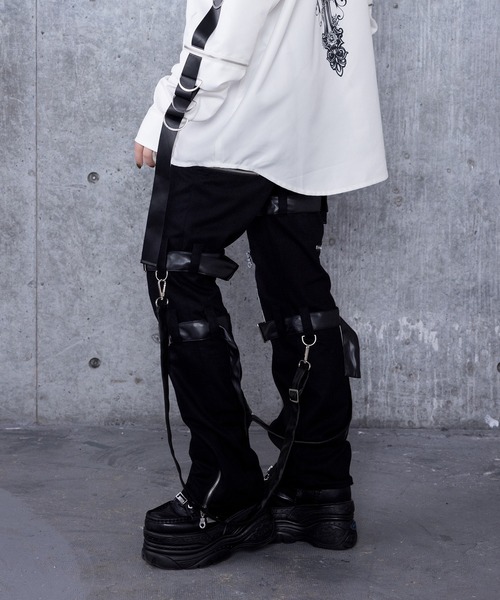 Amilige パンツ サスペンダーベルトZIPパンツ レディース メンズ