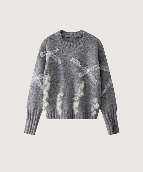 LA POMME petit ニット セーター レースデコふわふわセーター Lace  