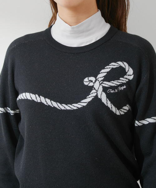 JUN&ROPE' ニット セーター Rロープ柄クルーネック長袖プル