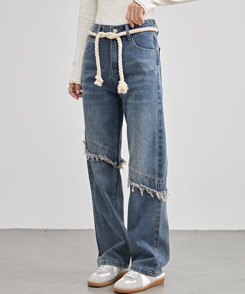 Lace Ladies ジーンズ デニム デニムパンツ ロープベルト付き