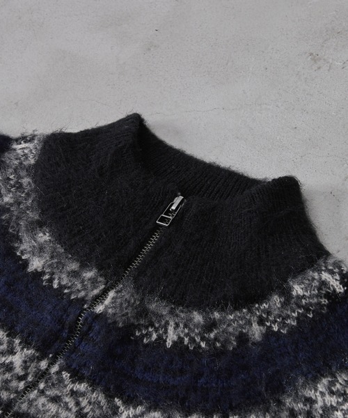 CLELノルディックデザインジャガードドライバーズニット　ブラック系 CLEL】Nordic Design Jacquard Drivers Knit / ノルディック