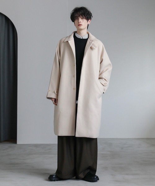 コート メンズ ビジネス 新作 ステンカラーコート ビッグシルエット 秋冬 厚手 ウール メルトンコート 大きいサイズ ロング丈 ショップコート 防寒 ASTRONOMY ステンカラーコート コート ビッグシルエットスタンドネック