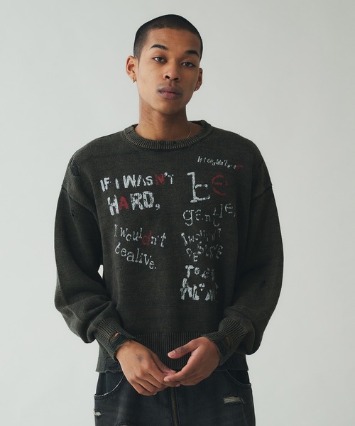 ANDER HUNK セーター ニット Dameged Font Knit/ダメージフォント 