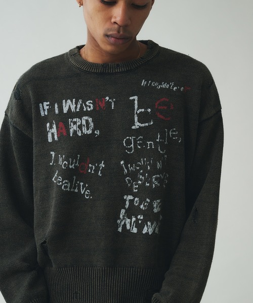 ANDER HUNK セーター ニット Dameged Font Knit/ダメージフォント 