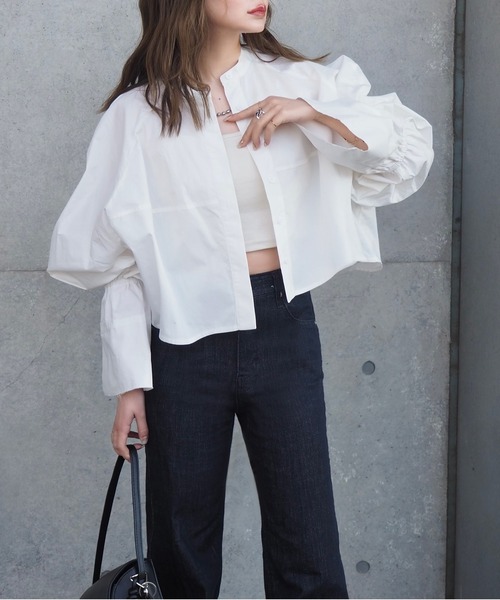 ブラウス シャツ volume sleeve cropped shirt /ボリュームスリーブ クロップド シャツ レディース