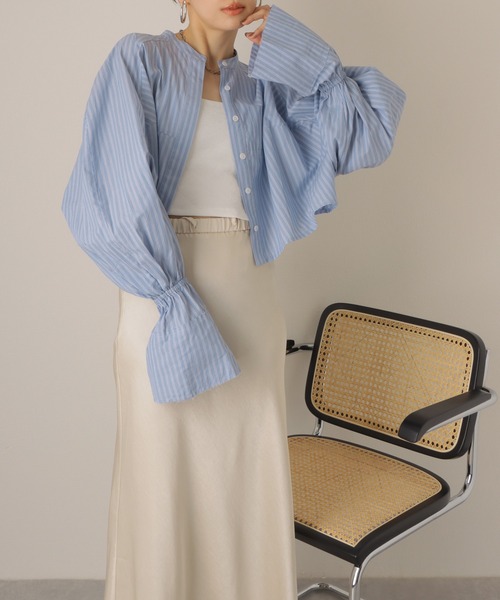 ブラウス シャツ volume sleeve cropped shirt /ボリュームスリーブ クロップド シャツ レディース ブラウス シャツ volume sleeve cropped shirt /ボリューム
