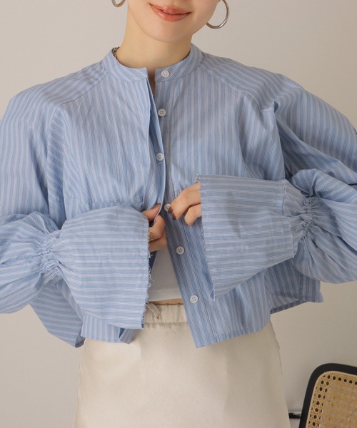 ブラウス シャツ volume sleeve cropped shirt /ボリュームスリーブ クロップド シャツ レディース ブラウス シャツ volume sleeve cropped shirt /ボリューム